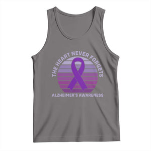 The Heart Never Forgets Alzheimers Support Tank Top Vintage Sunset Purple Ribbon Graphic