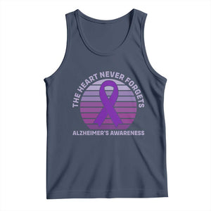 The Heart Never Forgets Alzheimers Support Tank Top Vintage Sunset Purple Ribbon Graphic