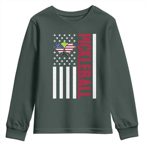 Pickleball Patriotic Youth Sweatshirt American Flag Sport Gift TS12 Dark Forest Green Print Your Wear