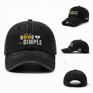 Life Is Good Keep It Simple Washed Cotton Baseball Cap Pickleball Lover TS12 Washed Cap Universal Fit Black Print Your Wear