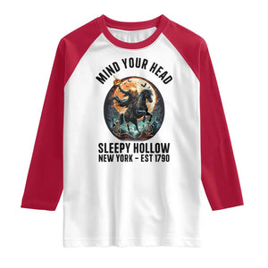 Headless Horseman Raglan Shirt Mind Your Head Haunted Gift TS12 White Red Print Your Wear
