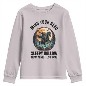 Headless Horseman Youth Sweatshirt Mind Your Head Haunted Gift TS12 Ice Gray Print Your Wear
