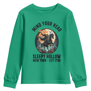 Headless Horseman Youth Sweatshirt Mind Your Head Haunted Gift TS12 Irish Green Print Your Wear