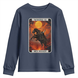 Headless Horseman Youth Sweatshirt Where Is My Head Gothic Tarot Gift TS12 Navy Print Your Wear
