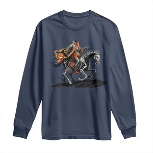 Spooky Skeleton Headless Cowboy Rider Gift Long Sleeve Shirt TS12 Navy Print Your Wear