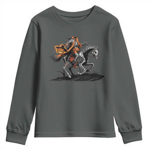Spooky Skeleton Headless Cowboy Rider Gift Youth Sweatshirt TS12 Dark Heather Print Your Wear