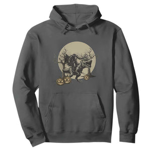 Funny Halloween Gift Hoodie Headless Horseman Riding A Dino TS12 Dark Heather Print Your Wear