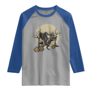 Funny Halloween Gift Raglan Shirt Headless Horseman Riding A Dino TS12 Sport Gray Royal Print Your Wear