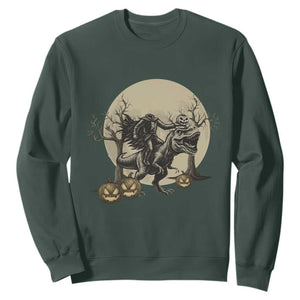 Funny Halloween Gift Sweatshirt Headless Horseman Riding A Dino TS12 Dark Forest Green Print Your Wear