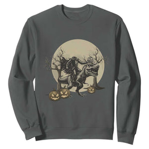 Funny Halloween Gift Sweatshirt Headless Horseman Riding A Dino TS12 Dark Heather Print Your Wear