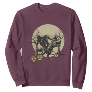 Funny Halloween Gift Sweatshirt Headless Horseman Riding A Dino TS12 Maroon Print Your Wear