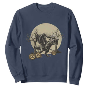 Funny Halloween Gift Sweatshirt Headless Horseman Riding A Dino TS12 Navy Print Your Wear