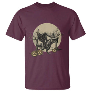 Funny Halloween Gift T Shirt Headless Horseman Riding A Dino TS12 Maroon Print Your Wear