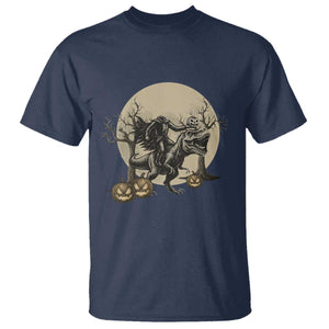 Funny Halloween Gift T Shirt Headless Horseman Riding A Dino TS12 Navy Print Your Wear