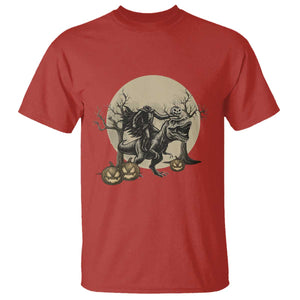 Funny Halloween Gift T Shirt Headless Horseman Riding A Dino TS12 Red Print Your Wear