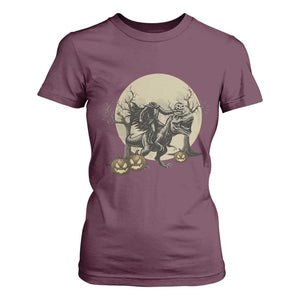 Funny Halloween Gift T Shirt For Women Headless Horseman Riding A Dino TS12 Maroon Print Your Wear