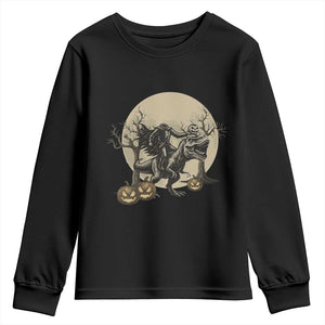 Funny Halloween Gift Youth Sweatshirt Headless Horseman Riding A Dino TS12 Black Print Your Wear