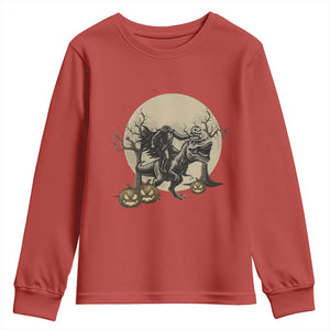 Funny Halloween Gift Youth Sweatshirt Headless Horseman Riding A Dino TS12 Red Print Your Wear