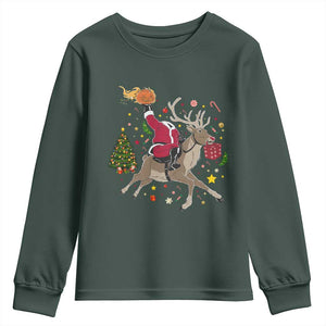 Funny Santa Headless Horseman Youth Sweatshirt Christmas Halloween Gift TS12 Dark Forest Green Print Your Wear