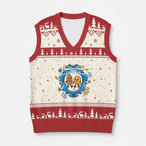 Funny Hanukkah V-Neck Knit Sweater Vest Challah And Latke Cute Food Lover Gift TS12 Beige Red Print Your Wear