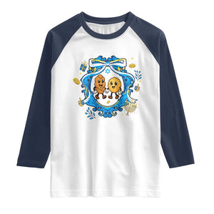 Funny Hanukkah Raglan Shirt Challah And Latke Cute Food Lover Gift TS12 White Navy Print Your Wear