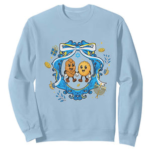 Funny Hanukkah Sweatshirt Challah And Latke Cute Food Lover Gift TS12 Light Blue Print Your Wear