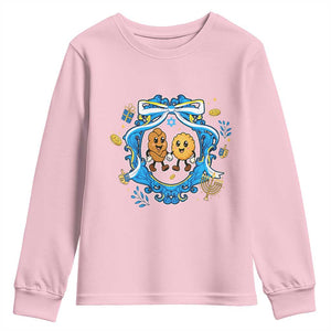 Funny Hanukkah Youth Sweatshirt Challah And Latke Cute Food Lover Gift TS12 Light Pink Print Your Wear