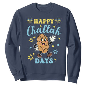 Funny Hanukkah Food Lover Gift Sweatshirt Happy Challah Days TS12 Navy Print Your Wear