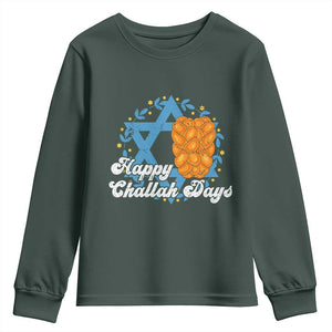 Hanukkah Challah Youth Sweatshirt Happy Challah Days Star Of David Gift TS12 Dark Forest Green Print Your Wear