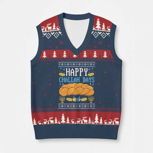 Happy Challah Days V-Neck Knit Sweater Vest Ugly Hanukkah Food Lover Gift TS12 Navy Red Print Your Wear