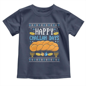 Happy Challah Days Toddler T Shirt Ugly Hanukkah Food Lover Gift TS12 Navy Print Your Wear
