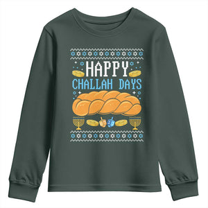 Happy Challah Days Youth Sweatshirt Ugly Hanukkah Food Lover Gift TS12 Dark Forest Green Print Your Wear