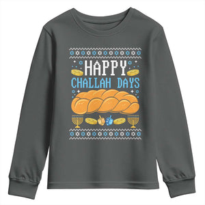 Happy Challah Days Youth Sweatshirt Ugly Hanukkah Food Lover Gift TS12 Dark Heather Print Your Wear