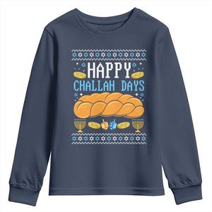 Happy Challah Days Youth Sweatshirt Ugly Hanukkah Food Lover Gift TS12 Navy Print Your Wear