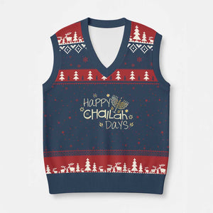 Funny Hanukkah Festival Of Lights V-Neck Knit Sweater Vest Happy Challah Days TS12 Navy Red Print Your Wear