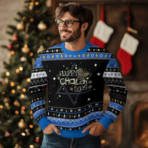 Funny Festival Of Lights Hanukkah Ugly Sweater Happy Challah Days TS12 Black Blue Print Your Wear