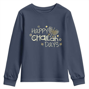 Funny Hanukkah Festival Of Lights Youth Sweatshirt Happy Challah Days TS12 Navy Print Your Wear