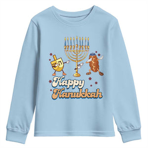 Funny Hanukkah Youth Sweatshirt Dab Dreidel Menorah Challah Gift TS12 Light Blue Print Your Wear