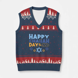 Happy Challah Days V-Neck Knit Sweater Vest Hanukkah Holiday Gift TS12 Navy Red Print Your Wear
