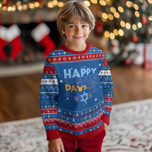 Happy Challah Days Hanukkah Ugly Sweater Chanukkah Holiday Gift TS12 Blue Red Print Your Wear