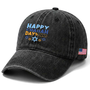 Happy Challah Days Washed Cotton Baseball Cap Hanukkah Holiday Gift TS12 Print Your Wear