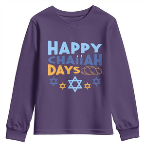 Happy Challah Days Youth Sweatshirt Hanukkah Holiday Gift TS12 Purple Print Your Wear