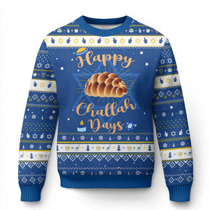 Funny Chanukkah Happy Challah Days Hanukkah Ugly Sweater Jewish Gift TS12 Blue White Print Your Wear