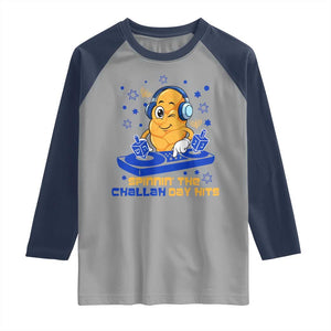 Hanukkah DJ Challah And Dreidel Raglan Shirt Funny Jewish Gift TS12 Sport Gray Navy Print Your Wear