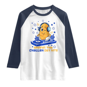 Hanukkah DJ Challah And Dreidel Raglan Shirt Funny Jewish Gift TS12 White Navy Print Your Wear