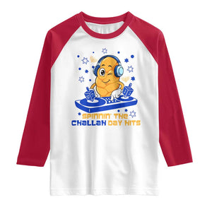 Hanukkah DJ Challah And Dreidel Raglan Shirt Funny Jewish Gift TS12 White Red Print Your Wear