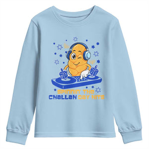 Hanukkah DJ Challah And Dreidel Youth Sweatshirt Funny Jewish Gift TS12 Light Blue Print Your Wear
