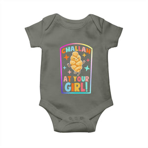 Funny Hanukkah Challah At Ya Girl Baby Onesie Jewish Chanukah Bread Gift TS12 Military Green Print Your Wear