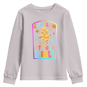 Funny Hanukkah Challah At Ya Girl Youth Sweatshirt Jewish Chanukah Bread Gift TS12 Ice Gray Print Your Wear
