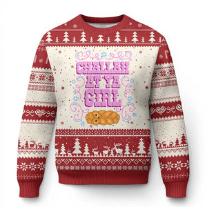 Funny Jewish Holiday Ugly Christmas Sweater Challah At Ya Girl Gift TS12 Beige Red Print Your Wear